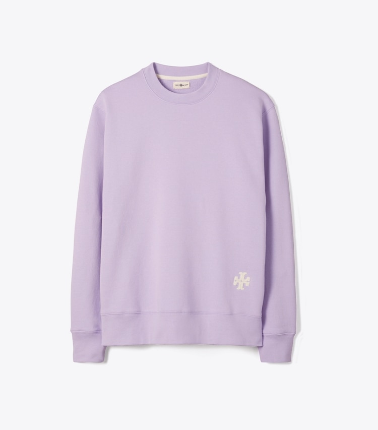 Tory Sport designer sweaters French Terry Logo Crew in White Lavender front