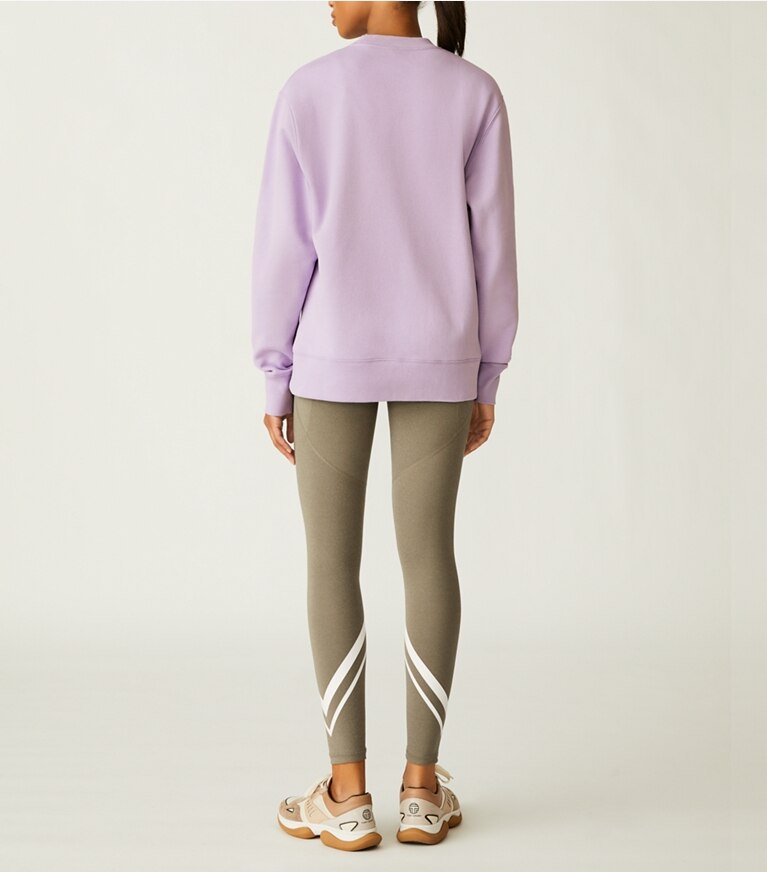 Tory Sport designer sweaters French Terry Logo Crew in White Lavender front