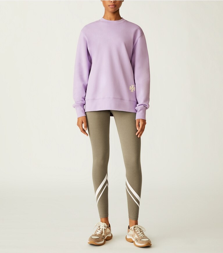 Tory Sport designer sweaters French Terry Logo Crew in White Lavender front