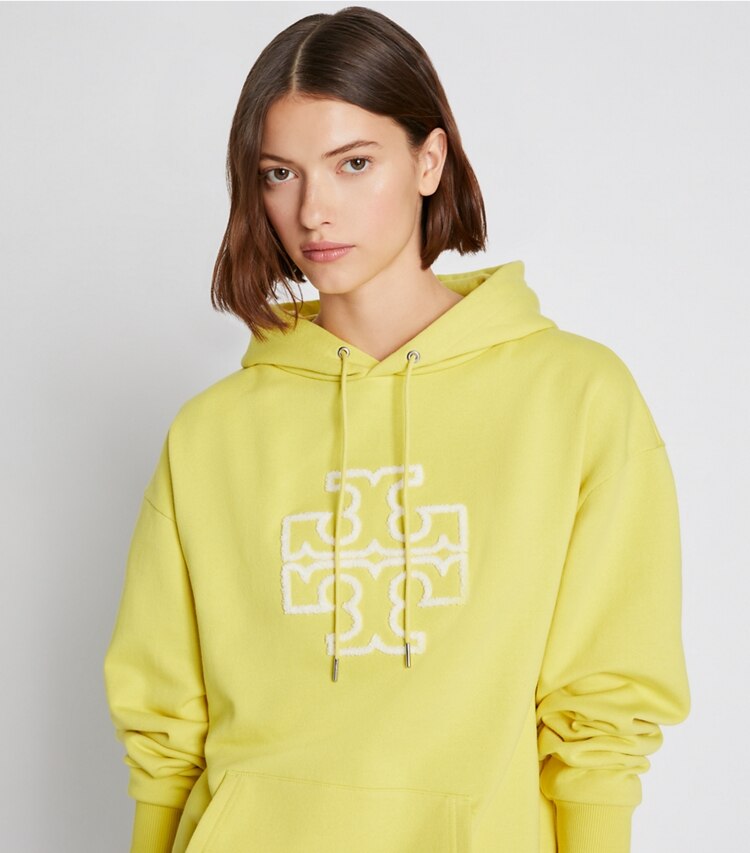 Tory Sport designer sweaters French Terry Logo Hoodie in Citrea on model detail