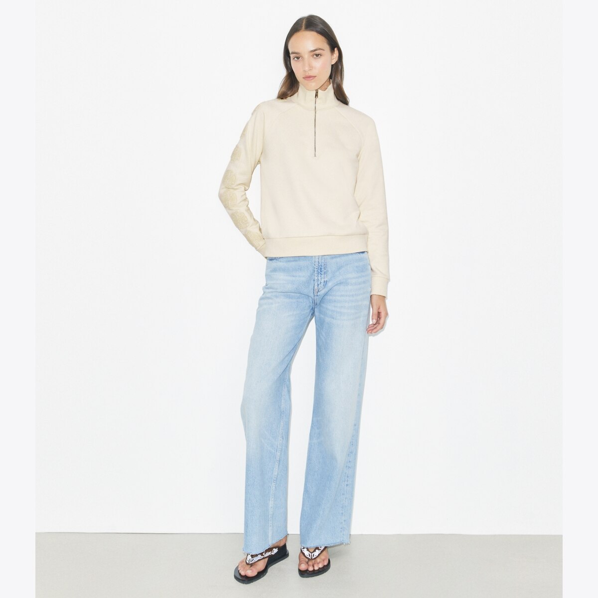 French Terry Logo Sleeve Half-Zip Sweatshirt: Women's