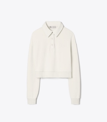 Tory Sport designer sweaters French Terry Logo Sweatshirt in Ivory White front