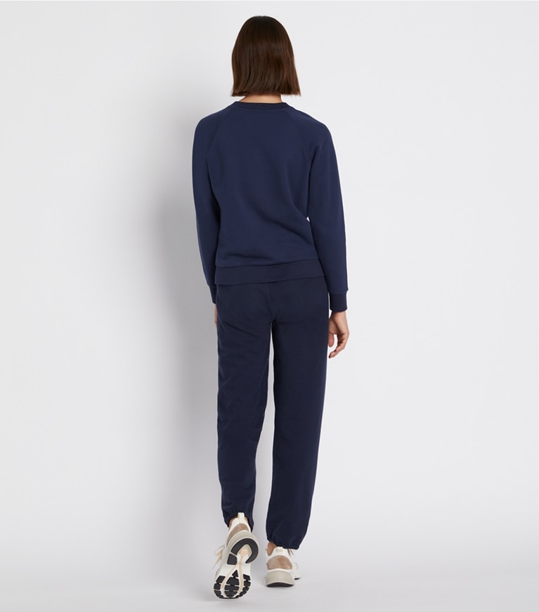 Tory Sport designer sweaters French Terry Raglan Crewneck in Tory Navy front