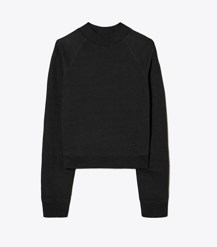 Tory Sport designer sweaters French Terry Shrunken Mockneck Crew in Black front