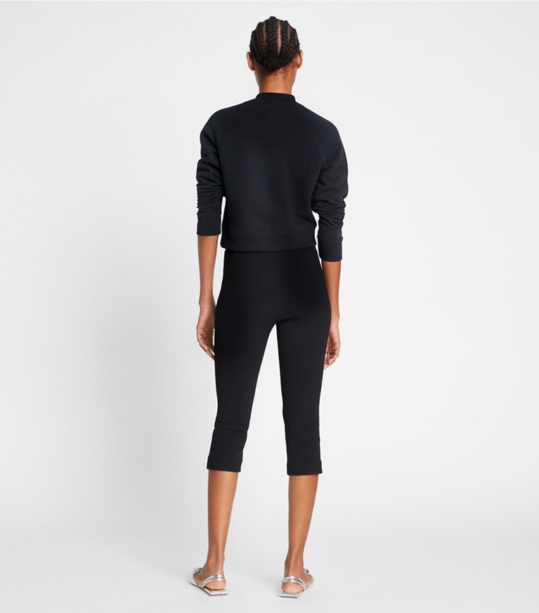 Tory Sport designer sweaters French Terry Shrunken Mockneck Crew in Black front