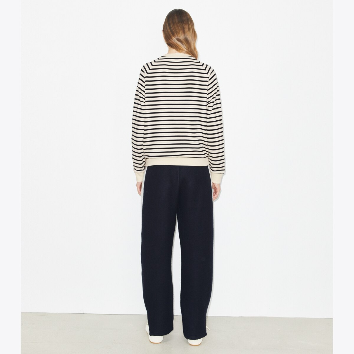 French Terry Striped Logo Crew: Women's Designer Sweaters | Tory Burch