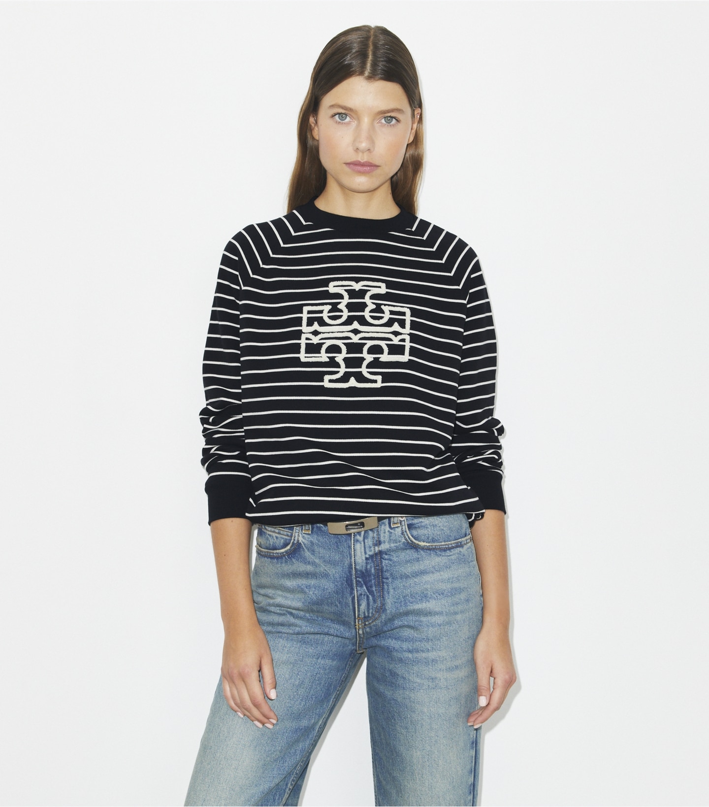 French Terry Striped Logo Crew