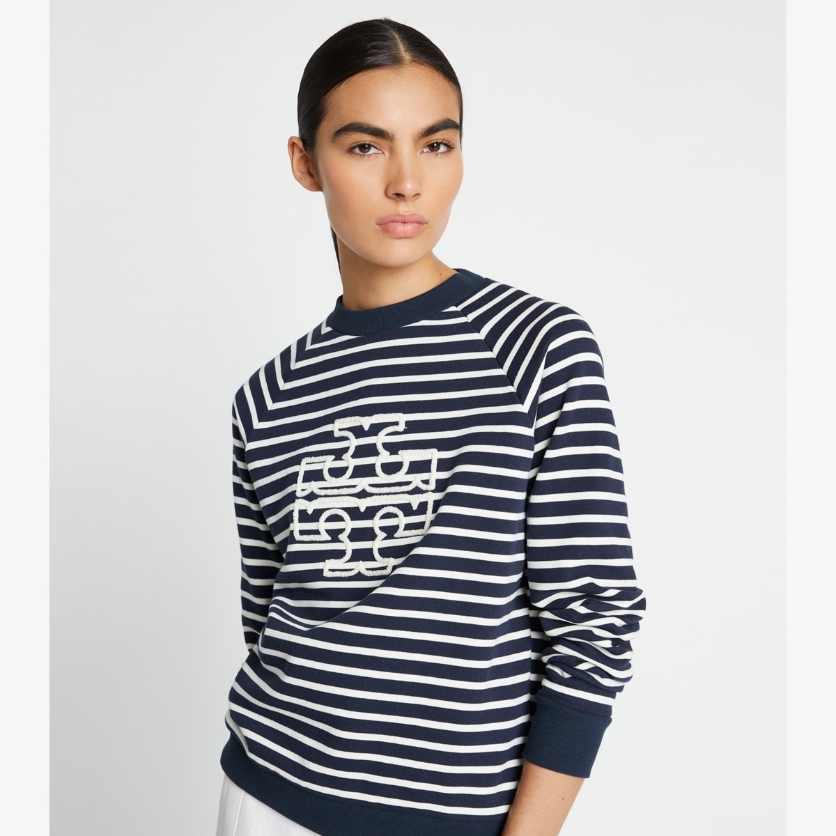 NEW TORY BURCH 2024 Stripes Logo Shirt - Navy