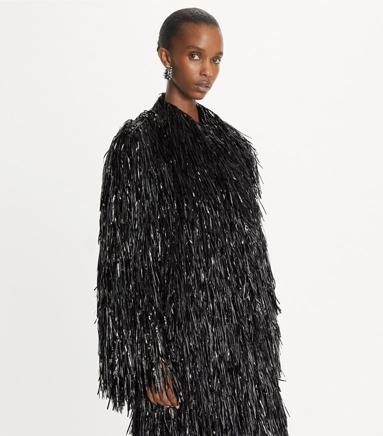 Tory Burch designer coats Fringe Coat in Black front