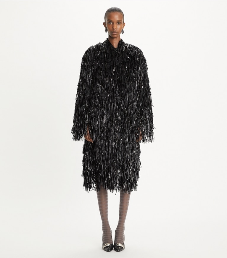 Tory Burch designer coats Fringe Coat in Black front