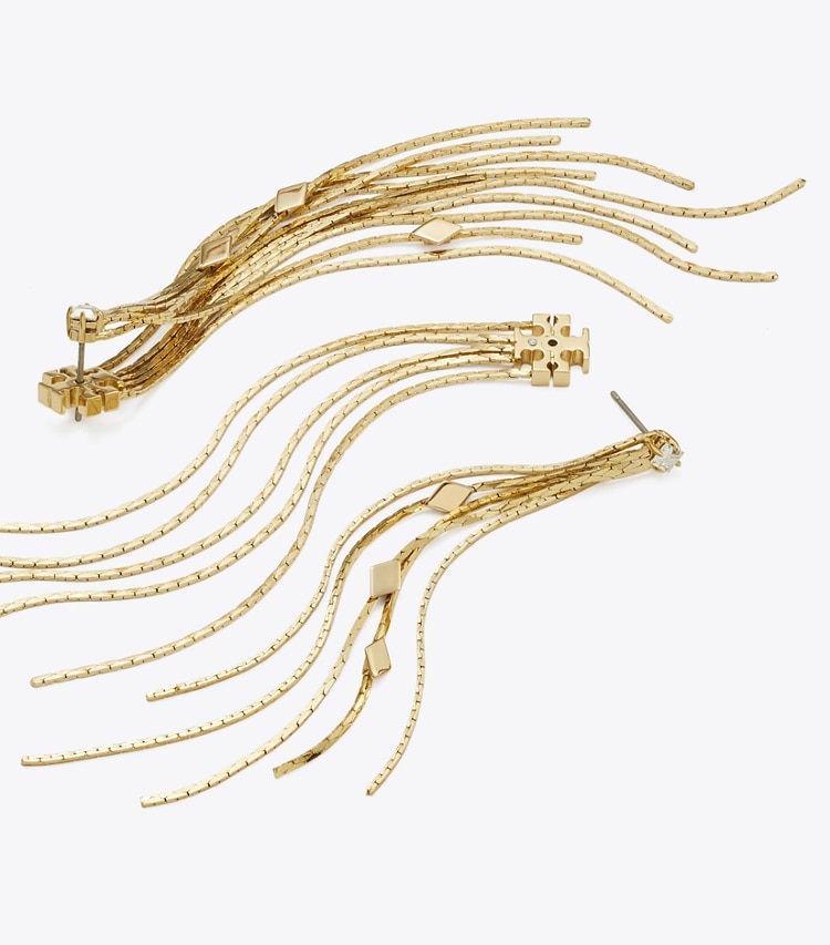 Tory Burch designer イヤリング＆ピアス フロントバック チェーン ピアス in Light Brass / Crystal ディテール