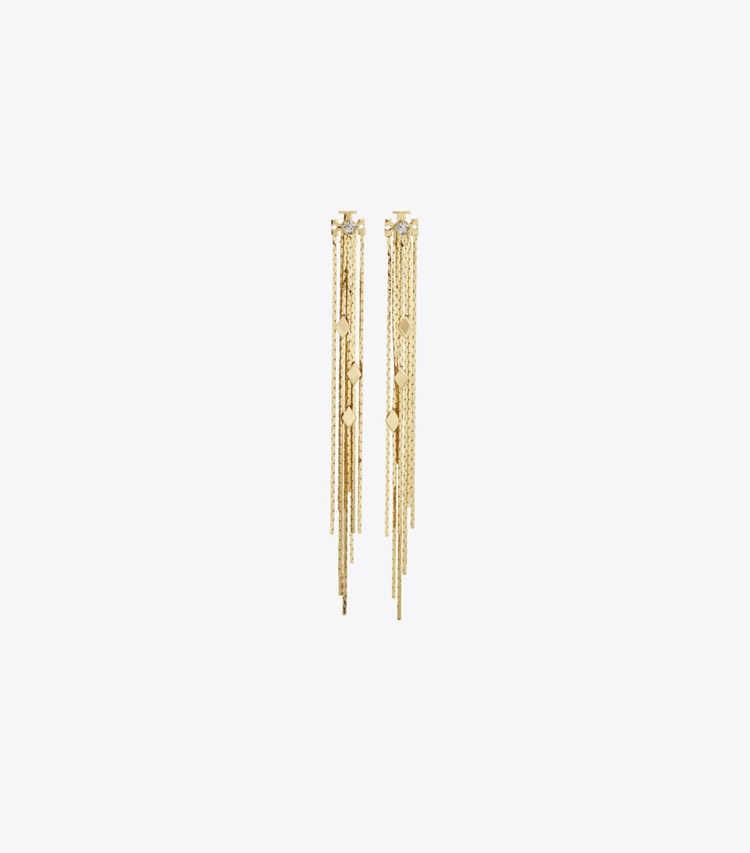 Tory Burch designer イヤリング＆ピアス フロントバック チェーン ピアス in Light Brass / Crystal front