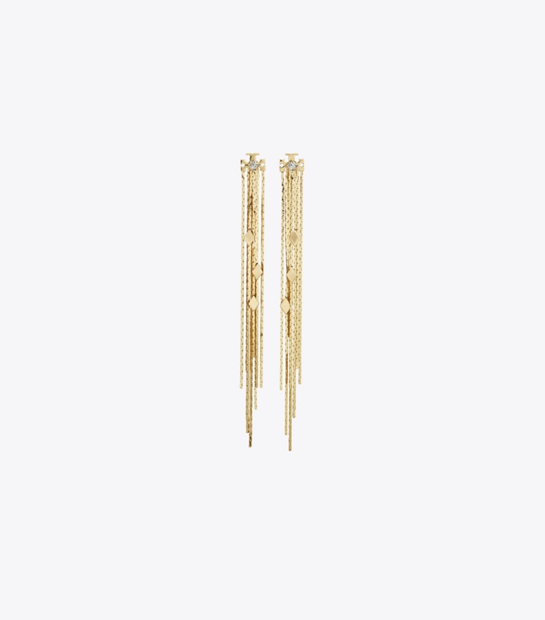 Tory Burch designer イヤリング＆ピアス フロントバック チェーン ピアス in Light Brass / Crystal front
