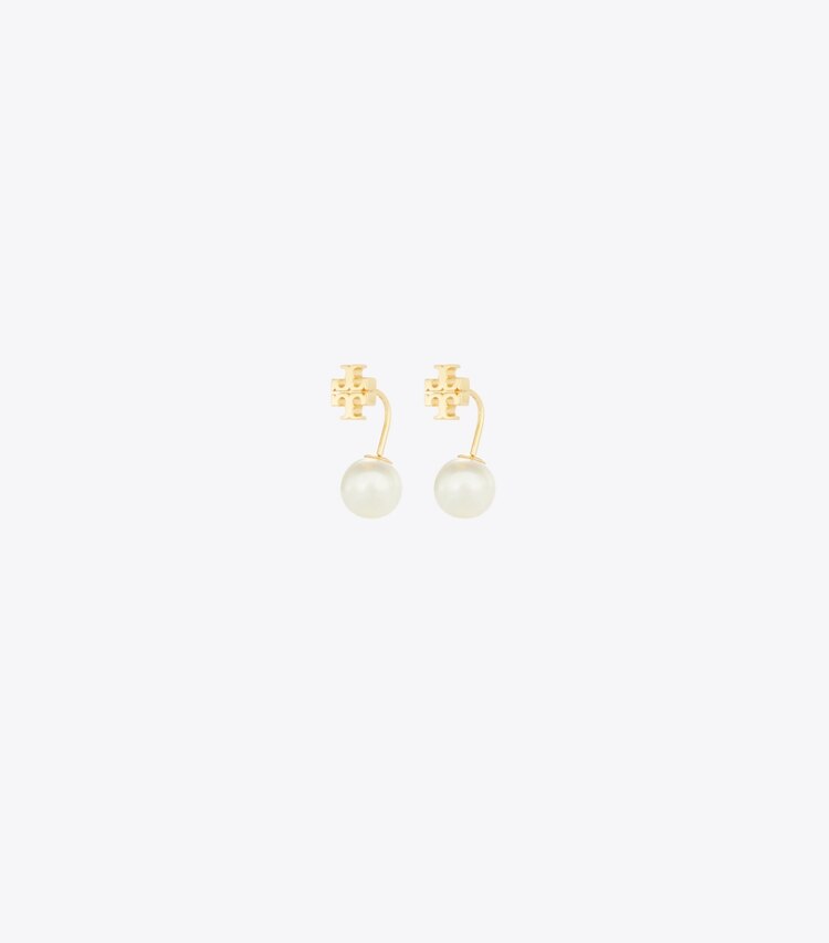 Tory Burch designer ohrringe Front-Back Ohrring mit Perlen in Tory Gold / Pearl front