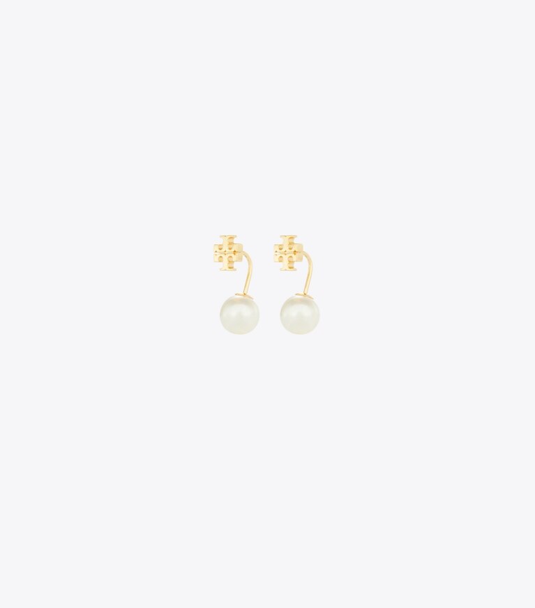 Tory Burch designer ohrringe Front-Back Ohrring mit Perlen in Tory Gold / Pearl front