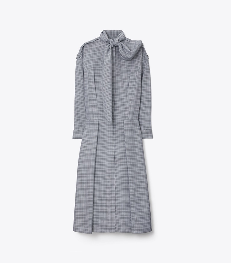 Tory Burch designer dresses Front-Tie Jacquard Shirtdress in Whipped Cream / Mossy Pine additional