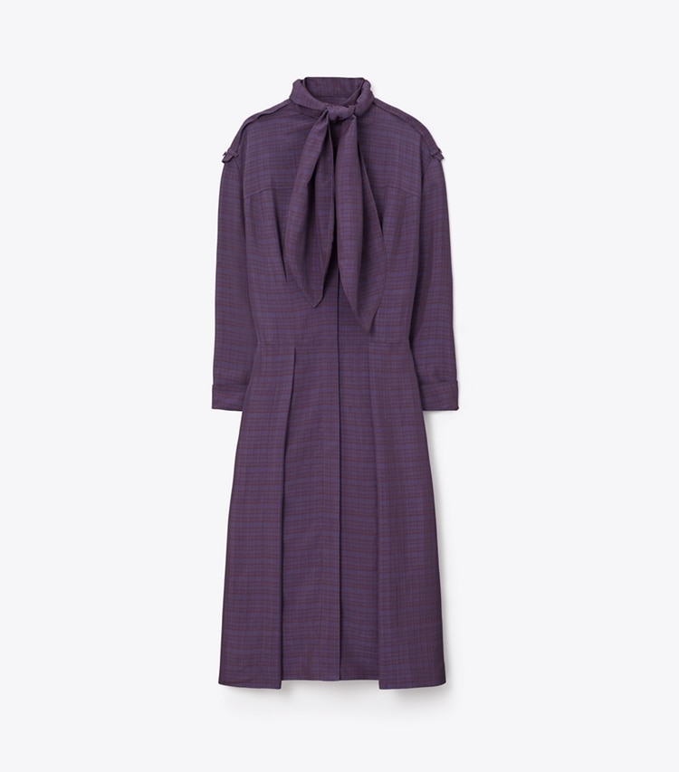 Tory Burch designer dresses Front-Tie Jacquard Shirtdress in Blue Slate / Cherrywood front