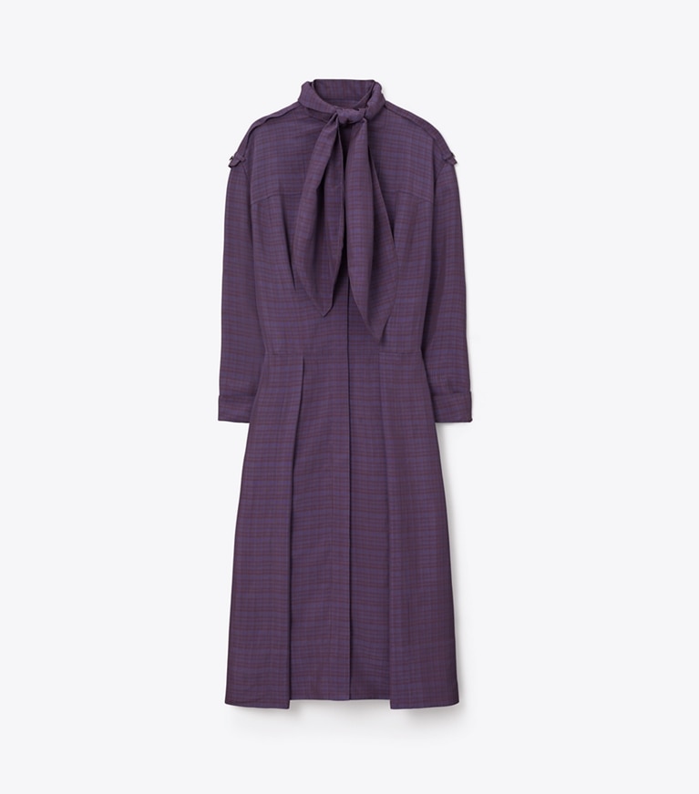 Tory Burch designer dresses Front-Tie Jacquard Shirtdress in Blue Slate / Cherrywood front