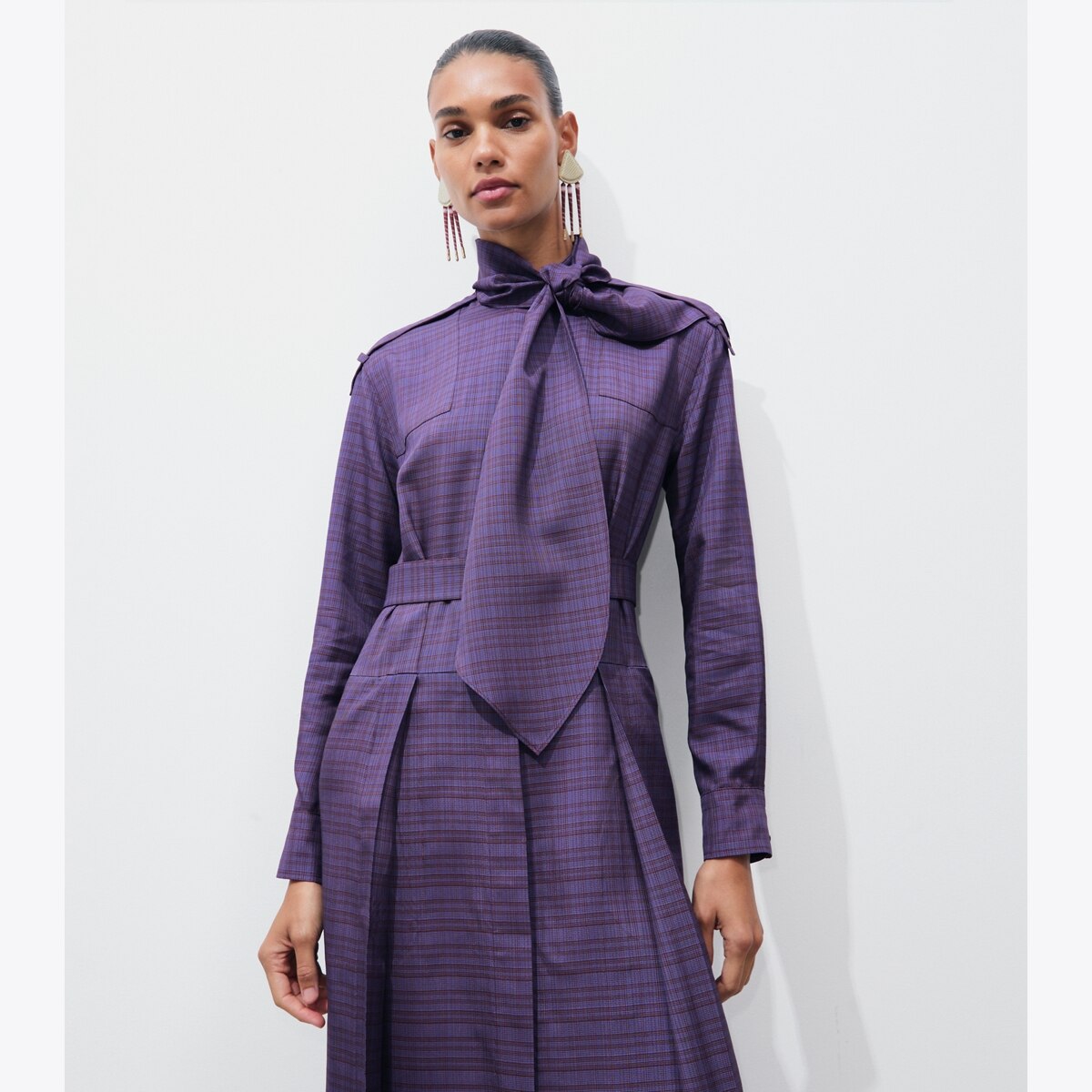 FRONT-TIE JACQUARD SHIRTDRESS - thumbnail 5