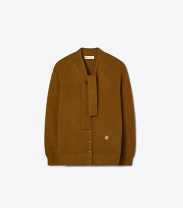 Tory Burch designer sweaters Front-Tie Wool Cardigan in Pecan front