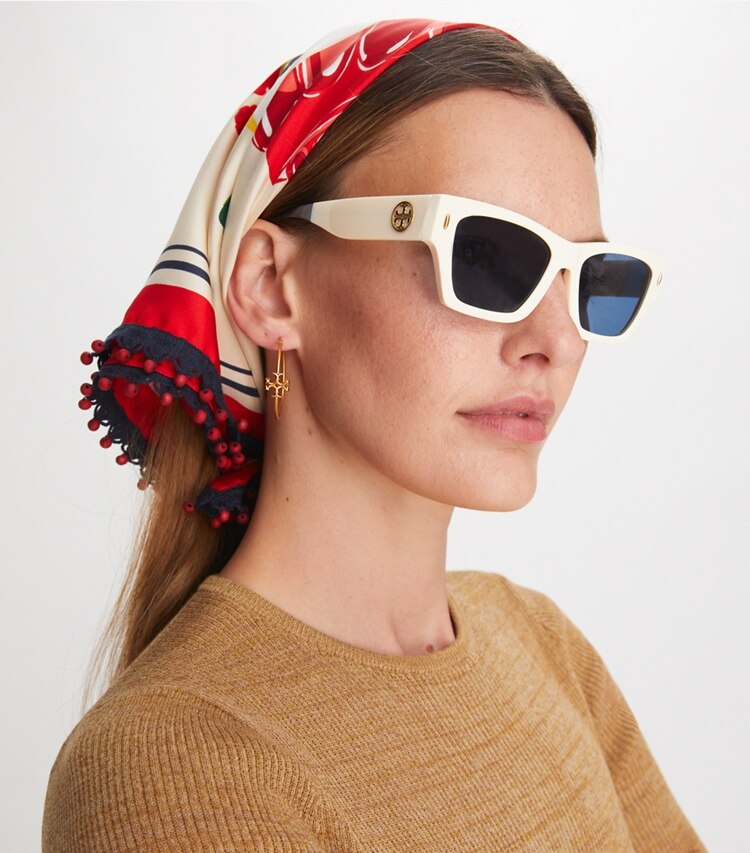 Tory Burch designer scarves Fruit Jelly Silk Neckerchief  in Red accessory on model