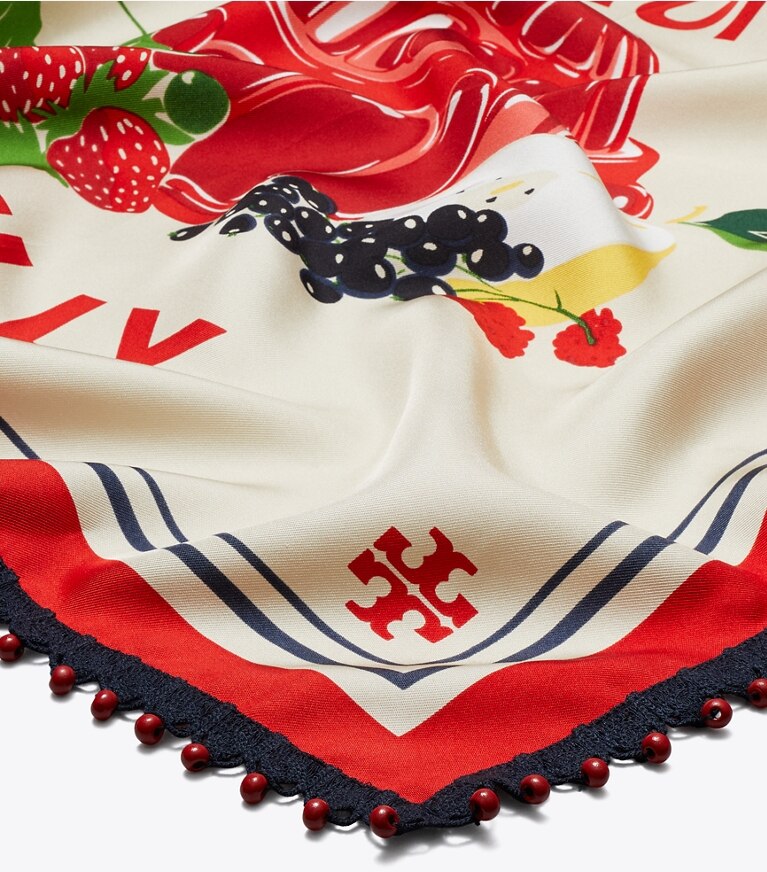 Tory Burch designer scarves Fruit Jelly Silk Neckerchief  in Red overhead