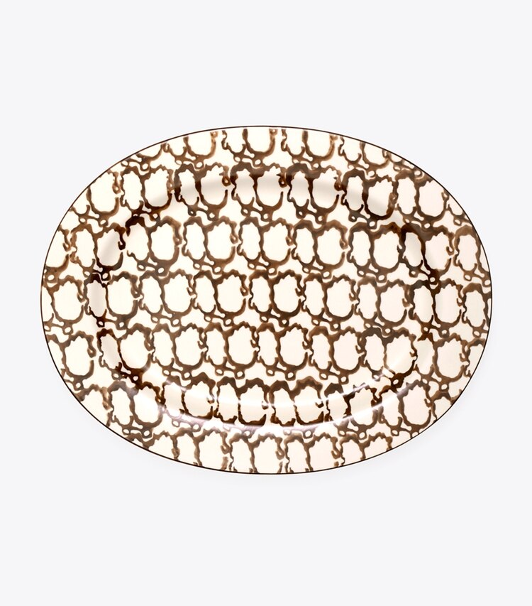 Tory Burch diseñador artículos de mesa & cristalería Fuente ovalada para servir de loza esponjada en Brown / Smoke frente