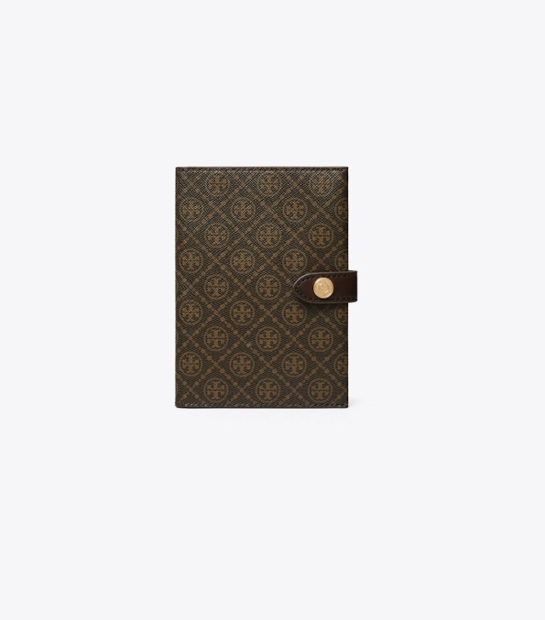 Tory Burch diseñador accesorios de viaje Funda para pasaporte de lona revestida con monograma de T en French Press frontal
