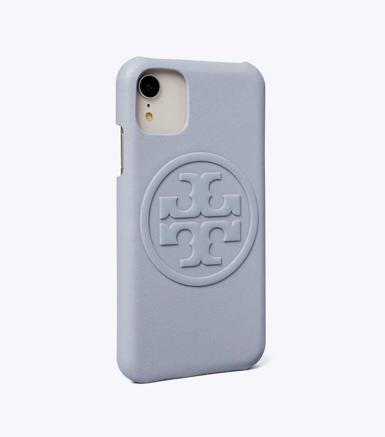 Tory Burch diseñador accesorios tecnológicos Funda Perry Bombé para iPhone 11 en Cloud Blue ángulo