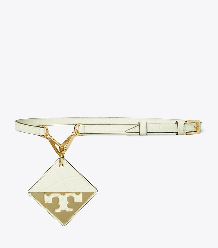 Tory Burch designer gürtel Gürtel mit Krokoprägung und verspiegeltem Logodetail in Optic White / GOLD front