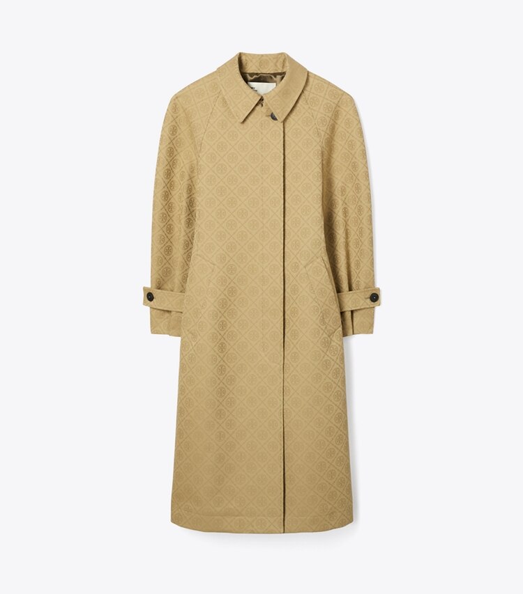 Tory Burch diseñador abrigos Gabardina de jacquard con monograma de T en Taupe Gray T MONOGRAM SMALL SPORT frontal