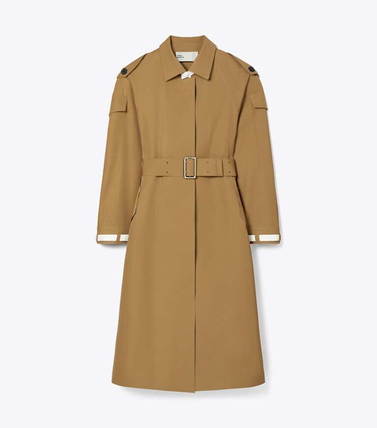 Tory Burch diseñador abrigos Gabardina de lana en Dark Sandalwood frente
