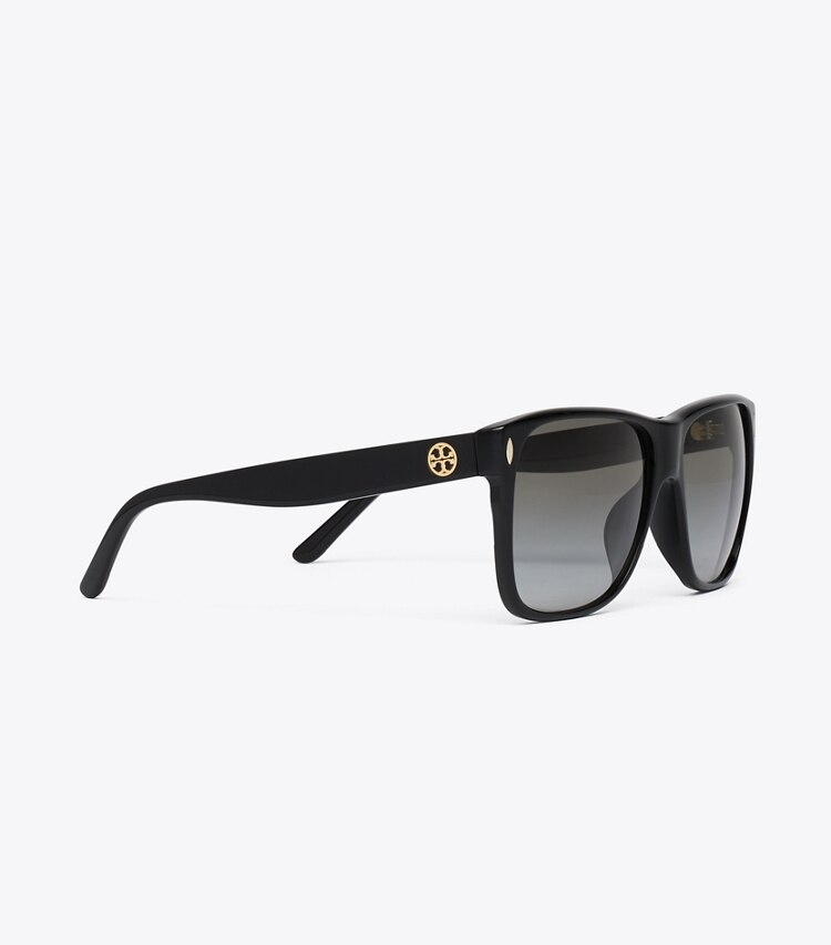 Tory Burch diseñador gafas de sol y anteojos Gafas cuadradas con parte superior plana Miller en BLACK/LIGHT GREY GRADIENT detalle