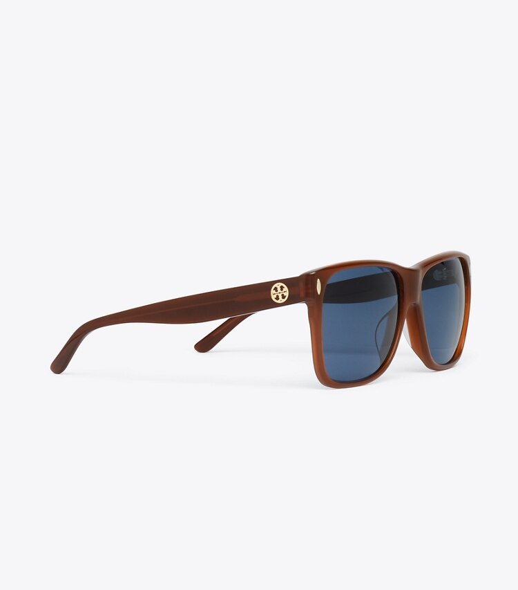 Tory Burch diseñador gafas de sol y gafas graduadas Gafas cuadradas con parte superior plana Miller en AMBER BROWN/BLUE detalle
