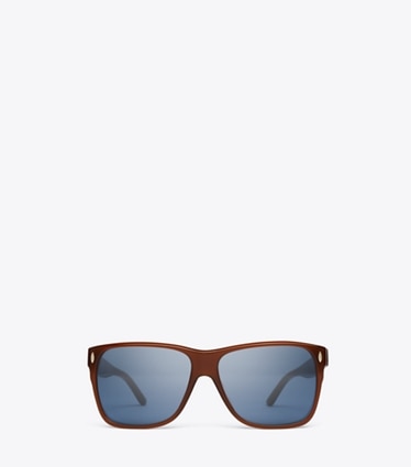 Tory Burch diseñador gafas de sol y anteojos Gafas cuadradas con parte superior plana Miller en AMBER BROWN/BLUE frente
