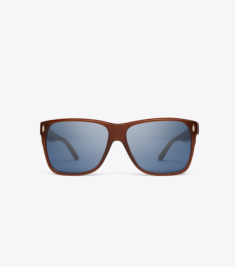 Tory Burch diseñador gafas de sol y gafas graduadas Gafas cuadradas con parte superior plana Miller en AMBER BROWN/BLUE frente