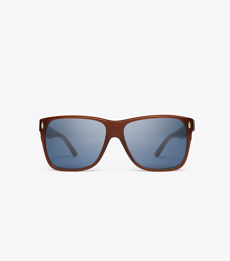 Tory Burch diseñador gafas de sol y gafas graduadas Gafas cuadradas con parte superior plana Miller en AMBER BROWN/BLUE frente