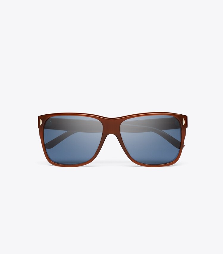 Tory Burch diseñador gafas de sol y gafas graduadas Gafas cuadradas con parte superior plana Miller en AMBER BROWN/BLUE vista superior