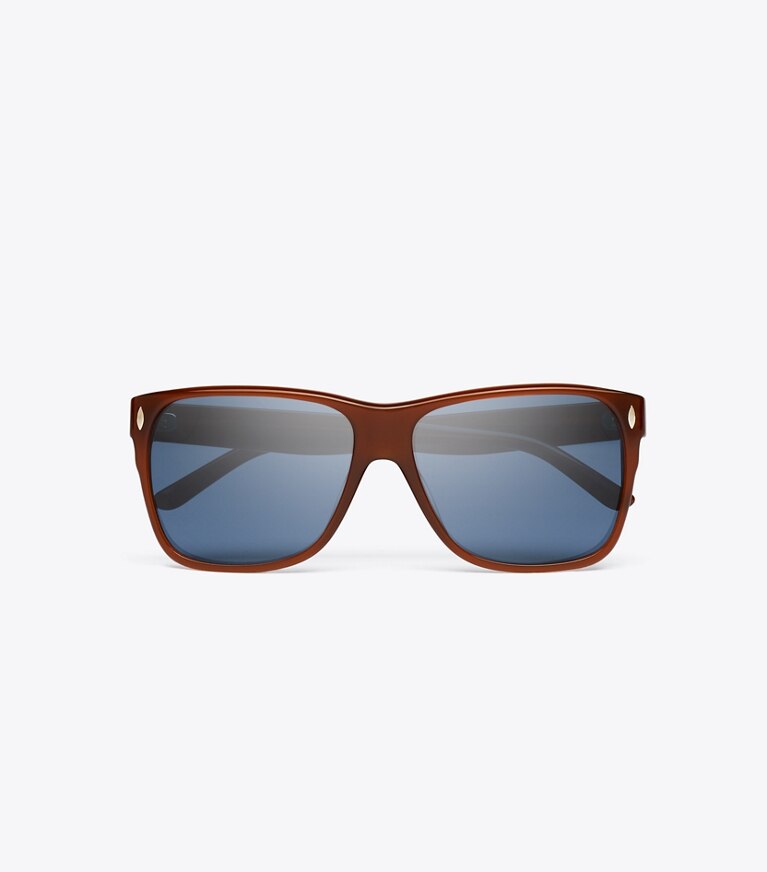 Tory Burch diseñador gafas de sol y gafas graduadas Gafas cuadradas con parte superior plana Miller en AMBER BROWN/BLUE vista superior