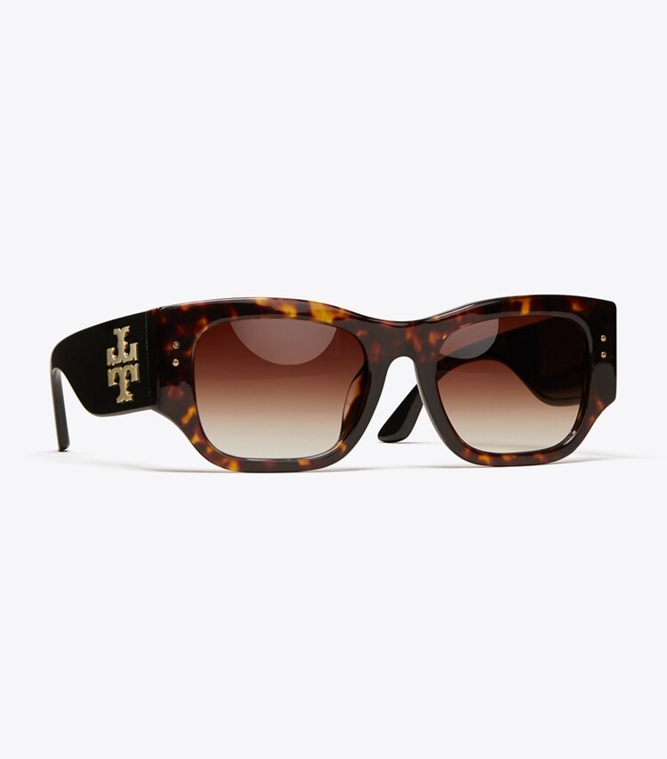 Tory Burch diseñador gafas de sol y anteojos Gafas de sol con logo & gafas con filtro de luz azul en Dark Tortoise Sunglasses detalle
