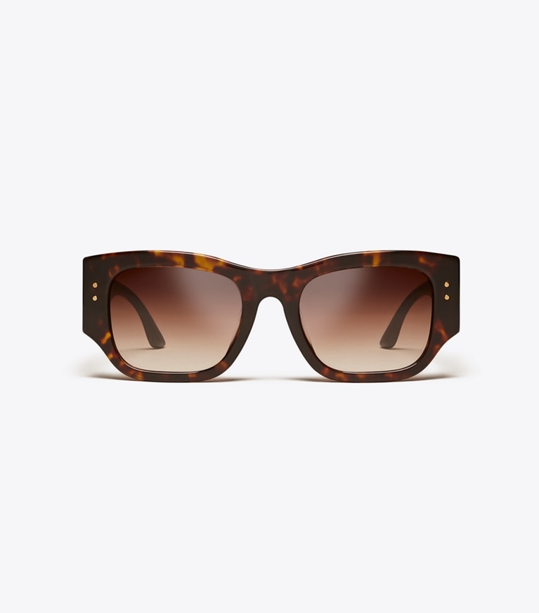 Tory Burch diseñador gafas de sol y anteojos Gafas de sol con logo & gafas con filtro de luz azul en Dark Tortoise Sunglasses frontal
