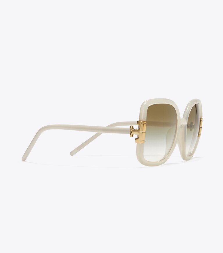Tory Burch diseñador gafas de sol y anteojos Gafas de sol cuadradas con T única en IVORY detalle