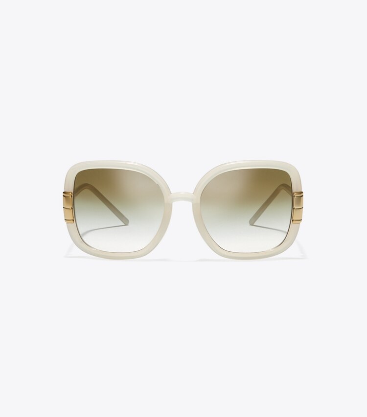 Tory Burch diseñador gafas de sol y anteojos Gafas de sol cuadradas con T única en IVORY frontal
