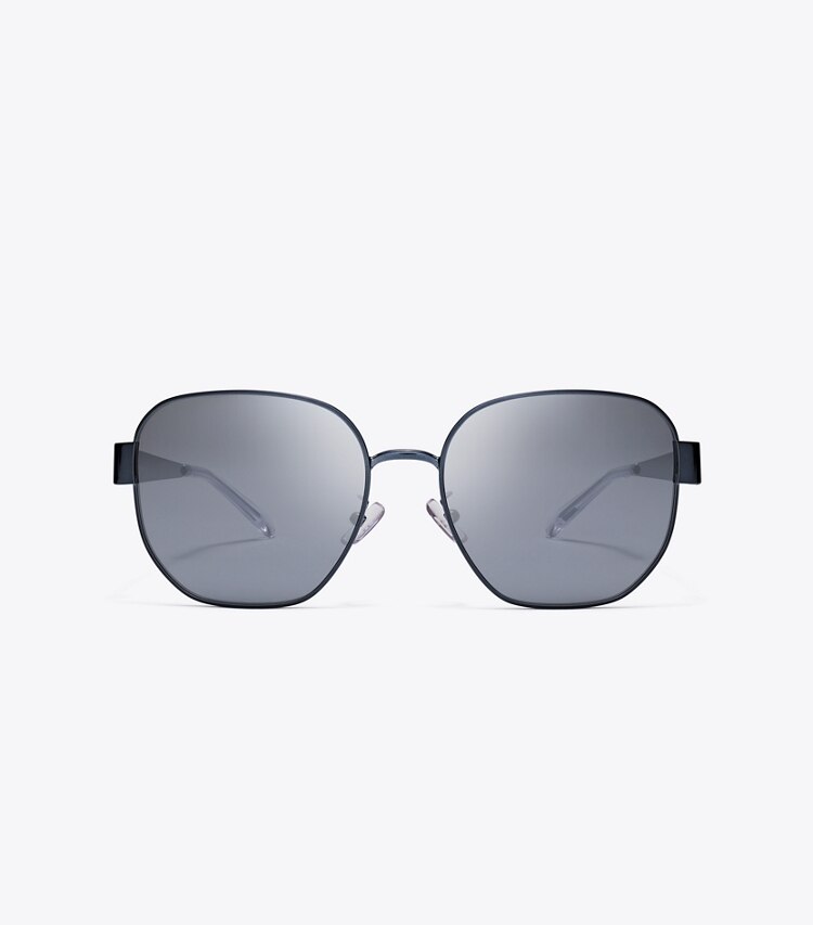 Tory Burch diseñador gafas de sol y anteojos Gafas de sol cuadradas de metal Miller en NAVY/DARK GREY FLASH frente