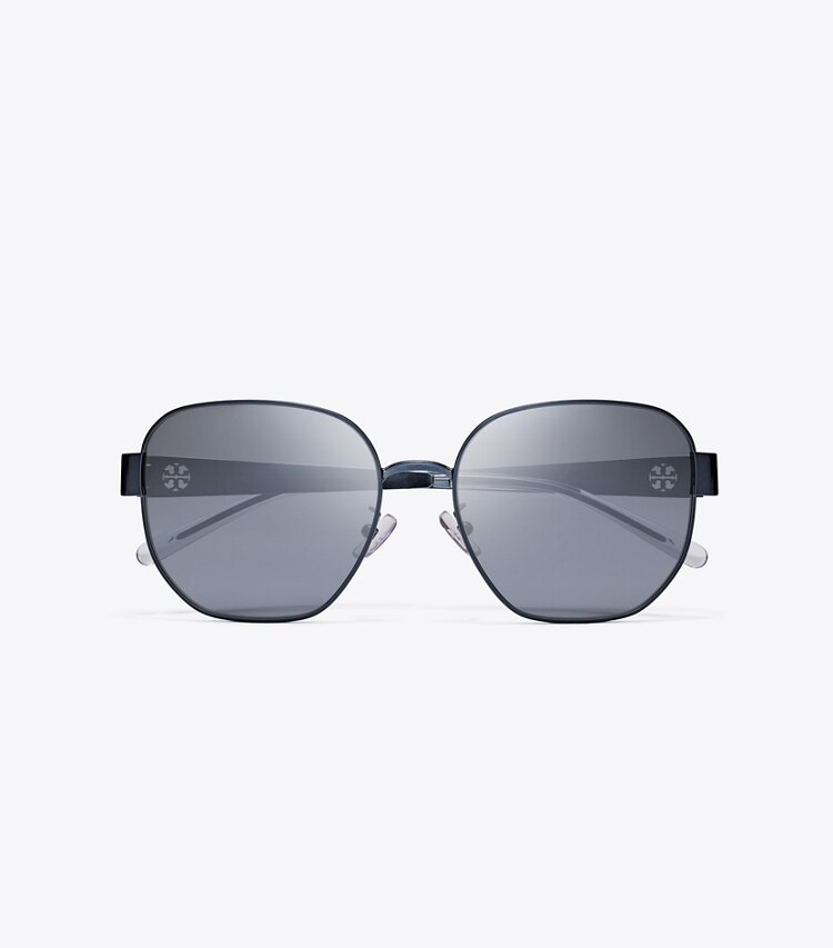 Tory Burch diseñador gafas de sol y anteojos Gafas de sol cuadradas de metal Miller en NAVY/DARK GREY FLASH vista superior