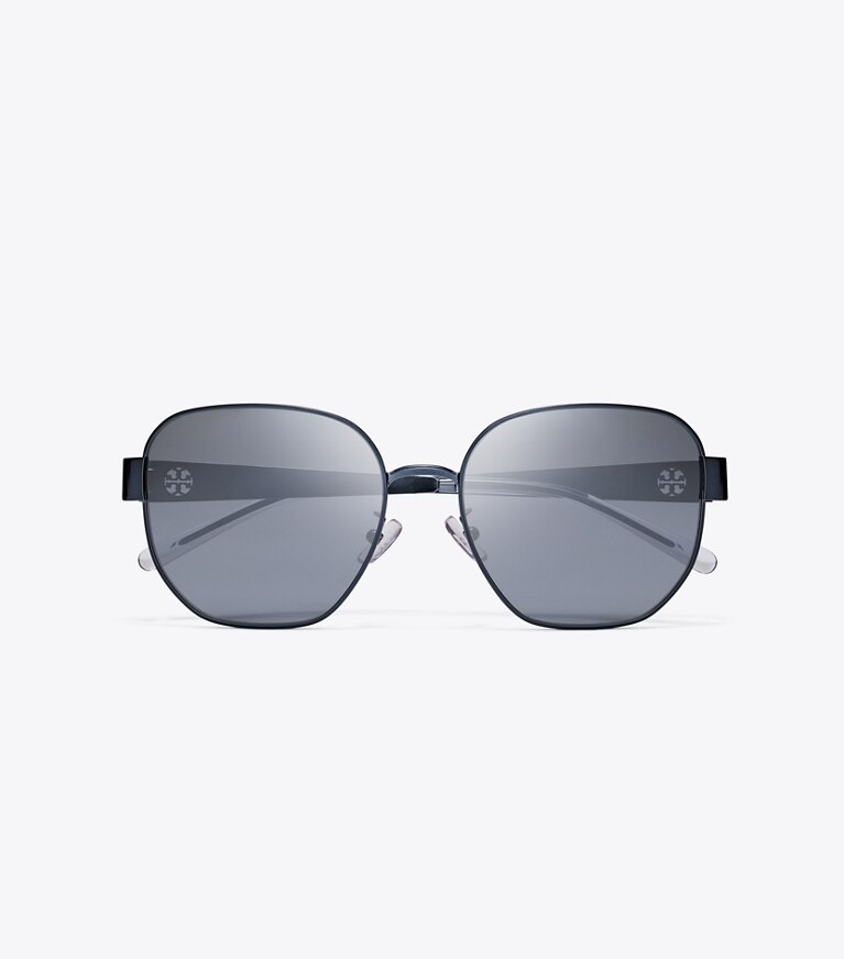 Tory Burch diseñador gafas de sol y anteojos Gafas de sol cuadradas de metal Miller en NAVY/DARK GREY FLASH vista superior