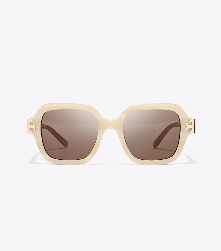 Tory Burch diseñador gafas de sol y anteojos Gafas de sol cuadradas Eleanor en IVORY HORN/SOLID BROWN frente