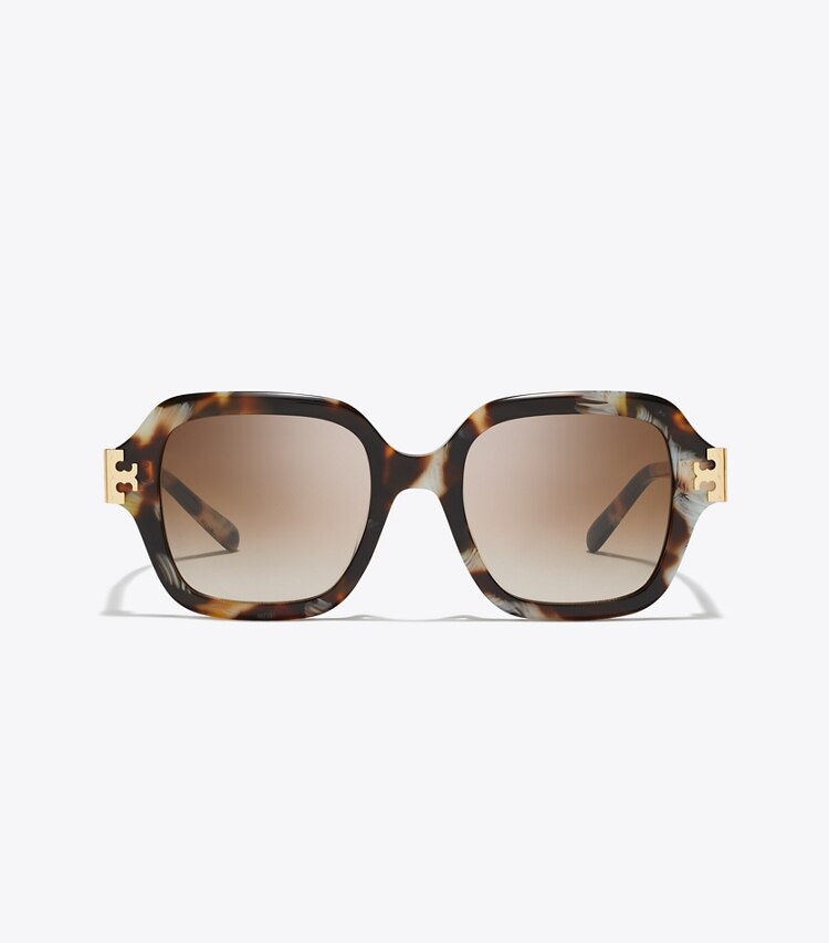 Tory Burch diseñador gafas de sol y gafas graduadas Gafas de sol cuadradas Eleanor en DARK WAVY TORTOISE/BROWN GRADIENT frente