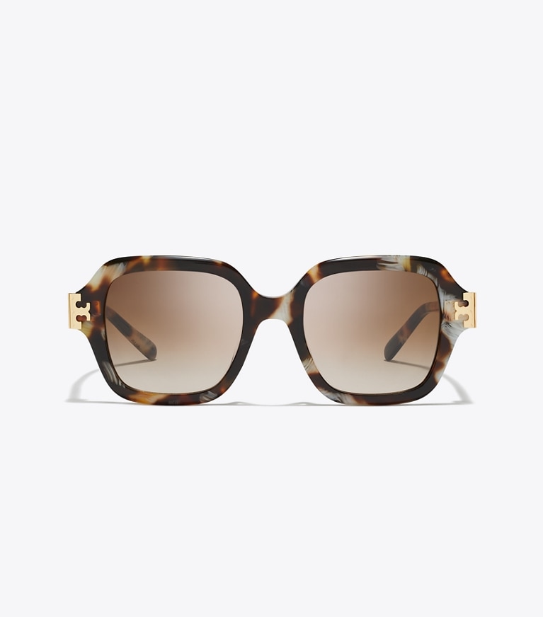 Tory Burch diseñador gafas de sol y gafas graduadas Gafas de sol cuadradas Eleanor en DARK WAVY TORTOISE/BROWN GRADIENT frente