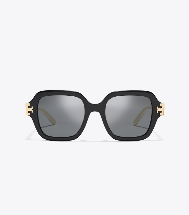 Tory Burch diseñador gafas de sol y anteojos Gafas de sol cuadradas Eleanor en BLACK/IVORY/DARK GRAY SOLID frontal